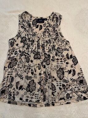 Maeve Cream Floral Tank Top with Black Print